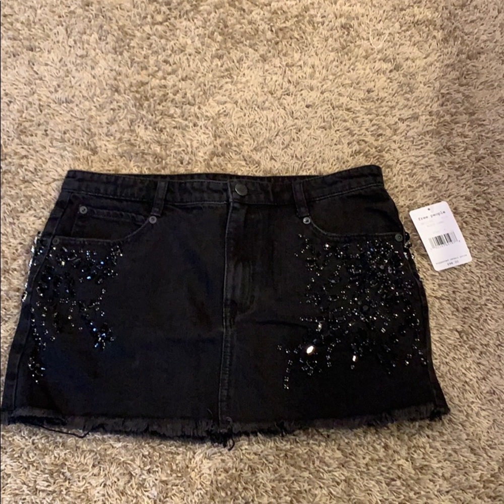 Free People black denim studded skirt size 6